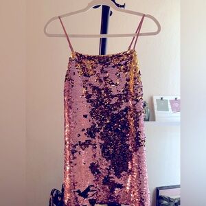For Love And Lemons Pink and Gold Sequin mini dress